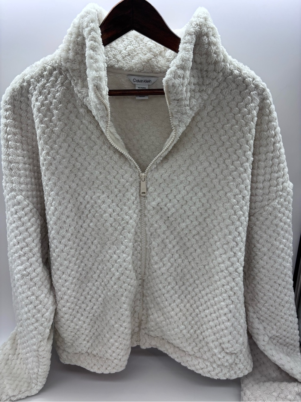 Calvin Klein Cream Textured Plush Zip Jacket